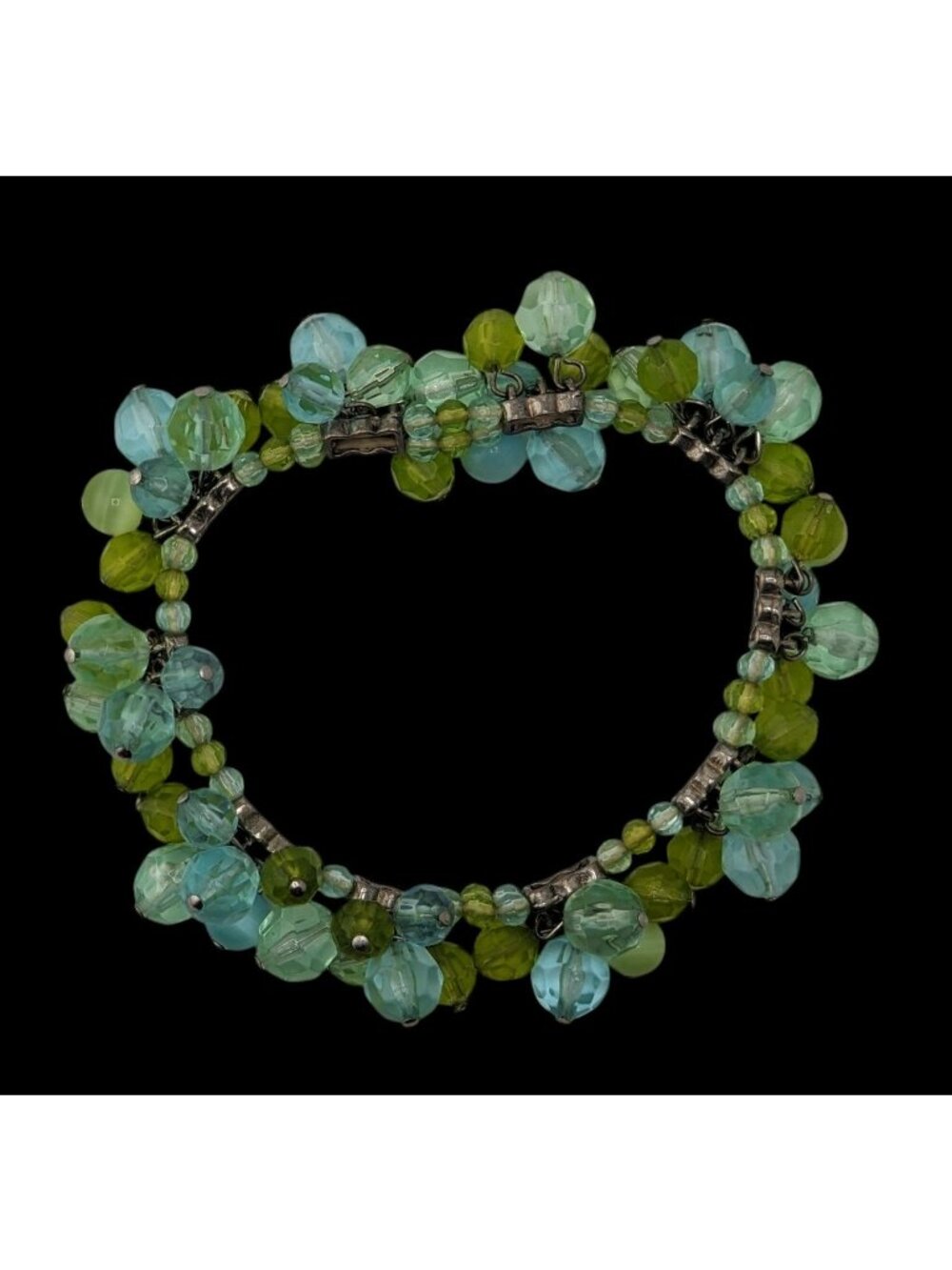 Boho Mermaidcore Vintage Blue Green Beaded Stretch Cluster Bracelet